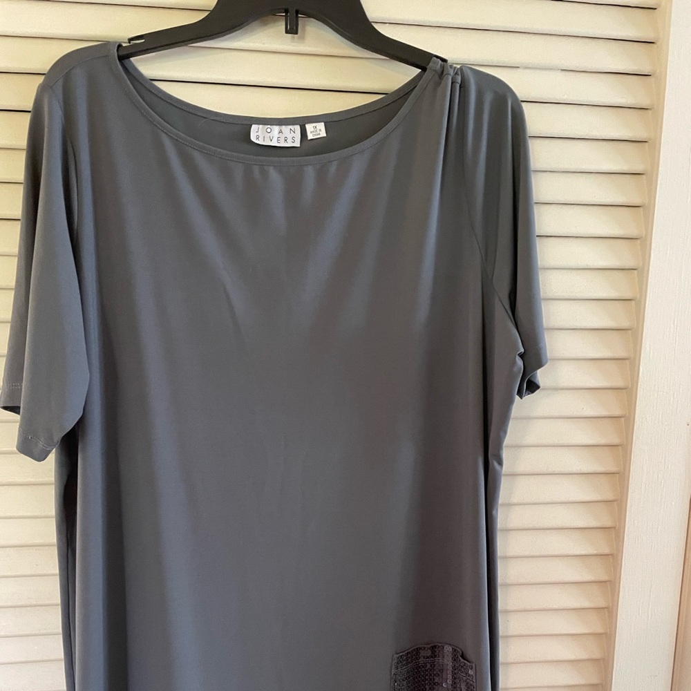 Joan Rivers Short Sleeve Tunic With Sequin Pocket